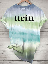 Damen Batik-Kurzarmshirt mit Statement-Print „nein“ – Cooler Streetstyle-Look