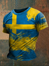 Herren-T-Shirt mit Schwedenflagge – Kurzarmshirt im Vintage-Design aus Baumwollmischung
