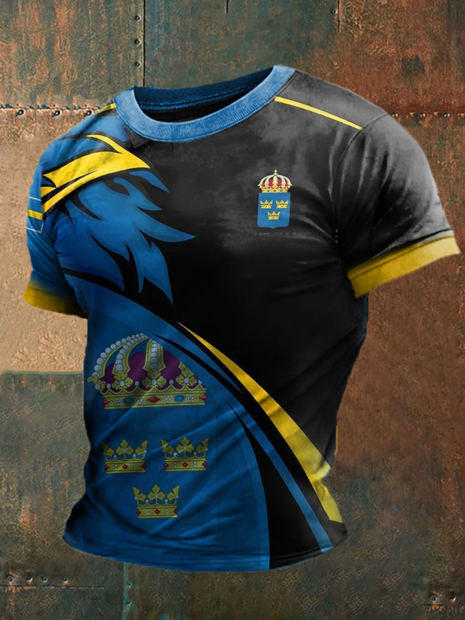Herren-T-Shirt mit schwedischem Wappen-Design – Sportlicher Look im Schweden-Stil