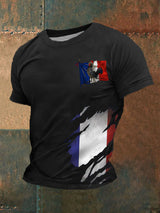 Herren T-Shirt mit französischer Flagge & Le Coq Gaulois – Kurzarmshirt aus Baumwollmix für Freizeit & Patriot-Looks