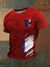 Herren T-Shirt mit französischer Flagge & Le Coq Gaulois – Kurzarmshirt aus Baumwollmix für Freizeit & Patriot-Looks