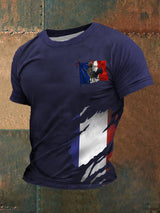 Herren T-Shirt mit französischer Flagge & Le Coq Gaulois – Kurzarmshirt aus Baumwollmix für Freizeit & Patriot-Looks