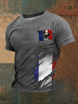 Herren T-Shirt mit französischer Flagge & Le Coq Gaulois – Kurzarmshirt aus Baumwollmix für Freizeit & Patriot-Looks