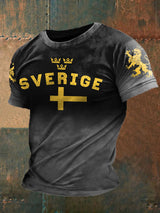 Herren T-Shirt mit Schweden-Print – Kurzarmshirt mit „Sverige“-Aufdruck & Löwenmotiv