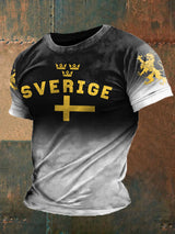 Herren T-Shirt mit Schweden-Print – Kurzarmshirt mit „Sverige“-Aufdruck & Löwenmotiv