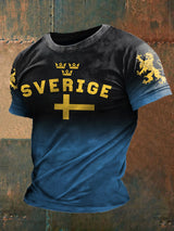 Herren T-Shirt mit Schweden-Print – Kurzarmshirt mit „Sverige“-Aufdruck & Löwenmotiv