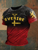 Herren T-Shirt mit Schweden-Print – Kurzarmshirt mit „Sverige“-Aufdruck & Löwenmotiv