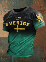 Herren T-Shirt mit Schweden-Print – Kurzarmshirt mit „Sverige“-Aufdruck & Löwenmotiv