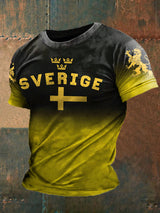 Herren T-Shirt mit Schweden-Print – Kurzarmshirt mit „Sverige“-Aufdruck & Löwenmotiv