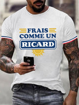 Herren T-Shirt mit französischem Slogan-Print – Kurzarmshirt aus Baumwollmix für Alltag & Urlaub