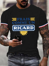 Herren T-Shirt mit französischem Slogan-Print – Kurzarmshirt aus Baumwollmix für Alltag & Urlaub