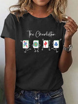 Damen-T-Shirt mit Charleston Mahjong Print – Kurzarmshirt für Spielabende & Freizeit Schwarz / S