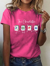 Damen-T-Shirt mit Charleston Mahjong Print – Kurzarmshirt für Spielabende & Freizeit Rosenrot / S