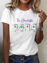 Damen-T-Shirt mit Charleston Mahjong Print – Kurzarmshirt für Spielabende & Freizeit Weiß / S