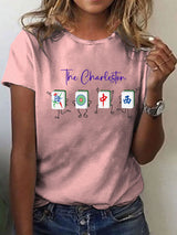 Damen-T-Shirt mit Charleston Mahjong Print – Kurzarmshirt für Spielabende & Freizeit Rosa / S