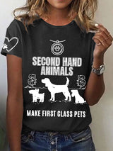 Damen-T-Shirt mit Tierschutz-Print – „Second Hand Animals“ Statementshirt für Tierliebhaberinnen Schwarz / S