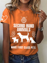 Damen-T-Shirt mit Tierschutz-Print – „Second Hand Animals“ Statementshirt für Tierliebhaberinnen Orange / S