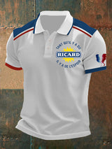 Herren-Poloshirt mit Ricard-Aufdruck – Kurzarmshirt mit französischem Statement und Hahn-Motiv Weiß / S