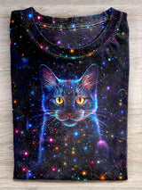 Unisex T-Shirt mit Katzenmotiv – Fantasievolles Sternenhimmel-Design für Freizeit & Statement-Looks