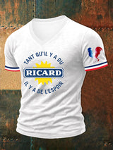 Herren T-Shirt mit Ricard-Aufdruck und V-Ausschnitt – Französischer Sommerstil für Freizeit & Urlaub