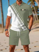 Herren Sommer Polo-Set mit griechischem Muster – 2-teiliges Freizeit-Outfit mit Kurzarmshirt und Shorts
