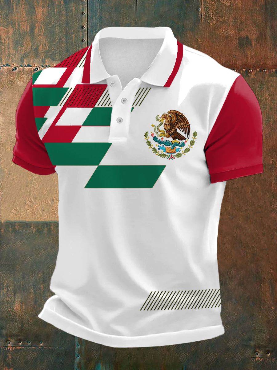 Herren-Polo mit Mexiko-Flaggenmotiv – Kurzarmshirt im sportlich-lässigen Stil für Alltag & Urlaub Rot / S