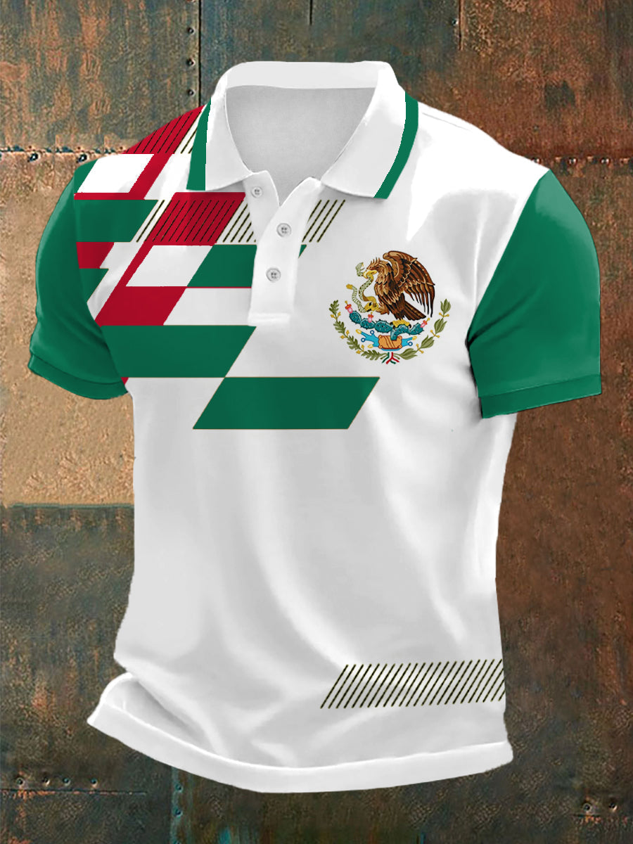 Herren-Polo mit Mexiko-Flaggenmotiv – Kurzarmshirt im sportlich-lässigen Stil für Alltag & Urlaub Grün / S