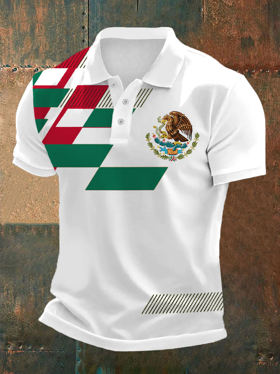 Herren-Polo mit Mexiko-Flaggenmotiv – Kurzarmshirt im sportlich-lässigen Stil für Alltag & Urlaub Weiß / S
