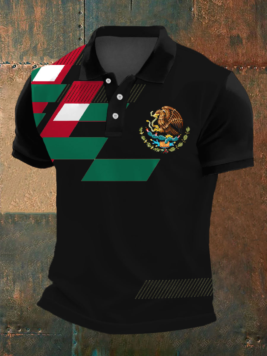 Herren-Polo mit Mexiko-Flaggenmotiv – Kurzarmshirt im sportlich-lässigen Stil für Alltag & Urlaub Schwarz / S