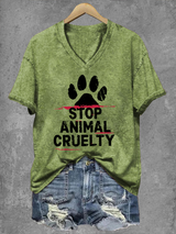 Damen T-Shirt mit Aufdruck „Stop Animal Cruelty“ – V-Ausschnitt & Statement-Design für Tierschutzfans