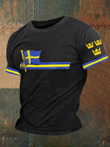 Herren T-Shirt mit Schwedenflagge – Kurzarmshirt mit patriotischem Print in Gelb und Blau