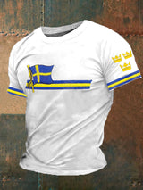 Herren T-Shirt mit Schwedenflagge – Kurzarmshirt mit patriotischem Print in Gelb und Blau