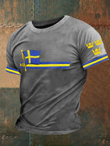 Herren T-Shirt mit Schwedenflagge – Kurzarmshirt mit patriotischem Print in Gelb und Blau