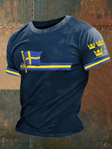 Herren T-Shirt mit Schwedenflagge – Kurzarmshirt mit patriotischem Print in Gelb und Blau