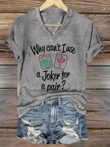 Lustiges Damen-T-Shirt mit Mahjong-Print – „Why can’t I use a Joker for a pair?“ Hellgrau / S
