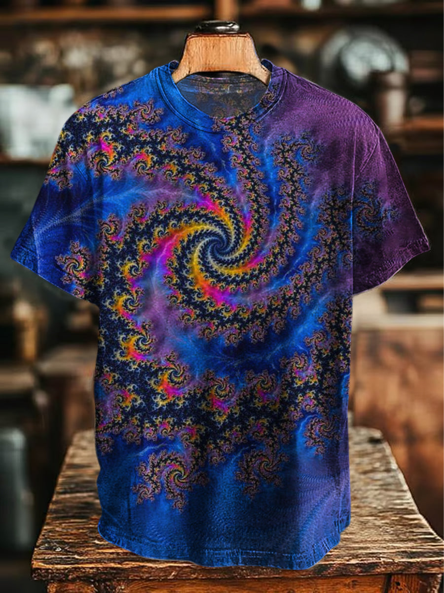 Herren Retro T-Shirt mit psychedelischem Spiralmuster – Abstrakter Kunstdruck für Freizeit & Festival