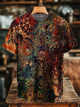 Herren Retro-T-Shirt mit abstraktem Mosaikdruck – Farbenfrohes Kunst-Design für Freizeit & Sommer