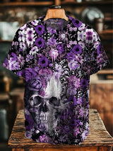 Herren T-Shirt mit Totenkopf und Blumenmuster – Retro-Punk-Stil für auffällige Streetwear-Looks