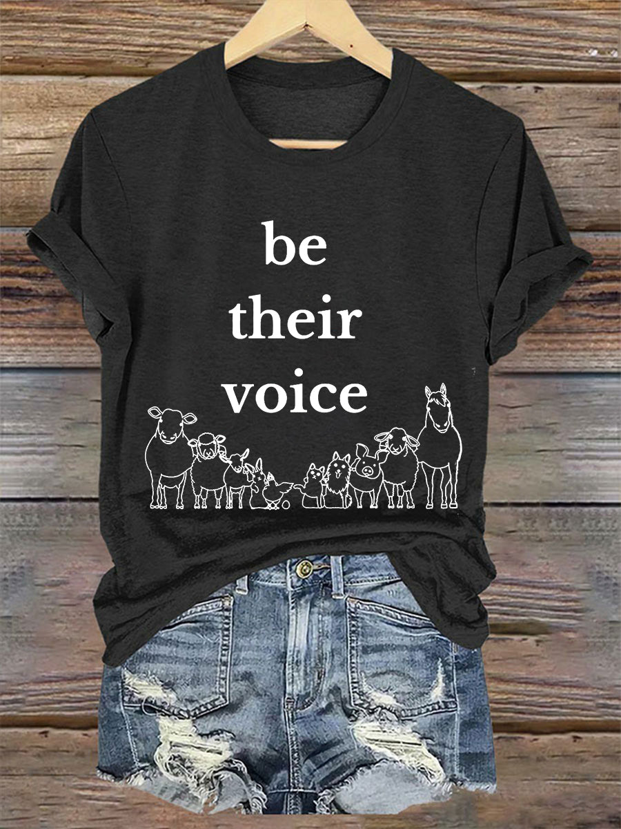 Damen T-Shirt mit Tier-Motiv „Be Their Voice“ – Kurzarmshirt aus Baumwollmischung für Alltag & Freizeit