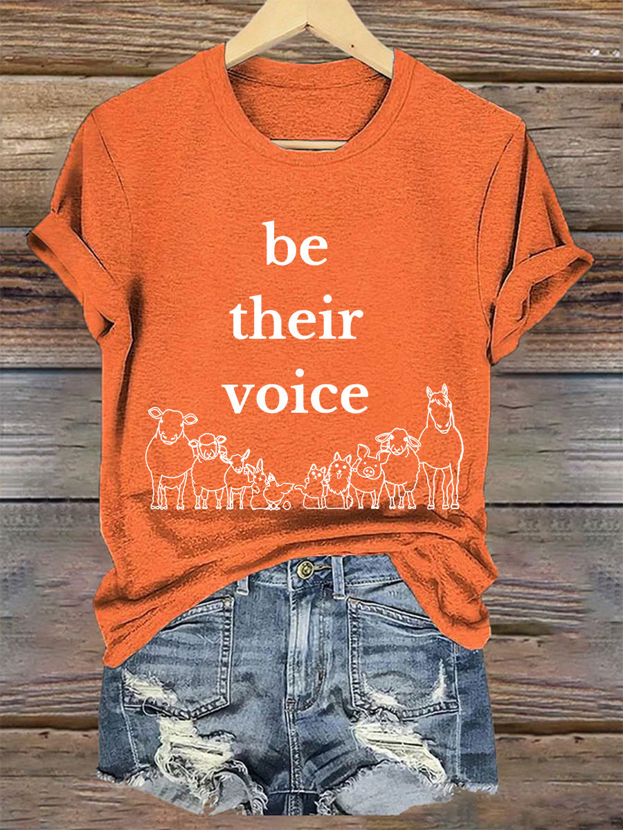 Damen T-Shirt mit Tier-Motiv „Be Their Voice“ – Kurzarmshirt aus Baumwollmischung für Alltag & Freizeit