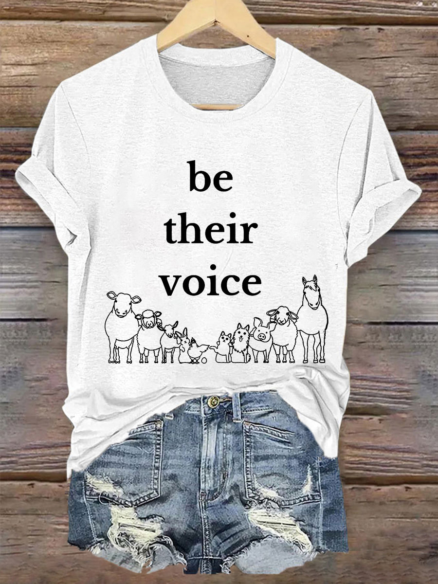 Damen T-Shirt mit Tier-Motiv „Be Their Voice“ – Kurzarmshirt aus Baumwollmischung für Alltag & Freizeit