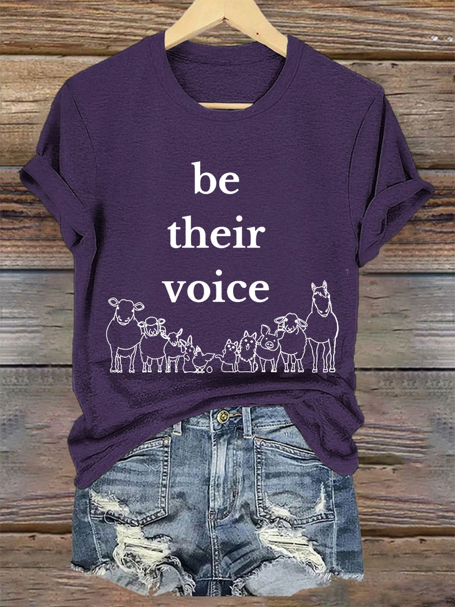 Damen T-Shirt mit Tier-Motiv „Be Their Voice“ – Kurzarmshirt aus Baumwollmischung für Alltag & Freizeit
