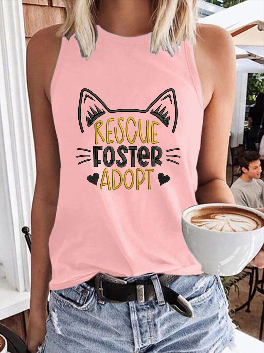 Damen-Tanktop mit Tierschutz-Print „Rescue. Foster. Adopt.“ – Ärmelloses Shirt aus Baumwollmix