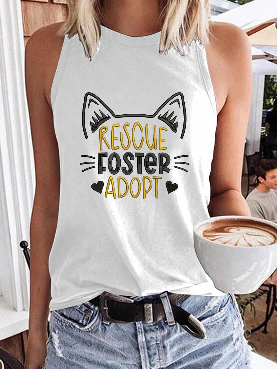 Damen-Tanktop mit Tierschutz-Print „Rescue. Foster. Adopt.“ – Ärmelloses Shirt aus Baumwollmix