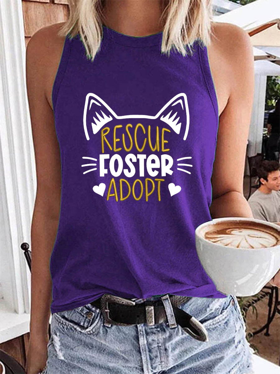 Damen-Tanktop mit Tierschutz-Print „Rescue. Foster. Adopt.“ – Ärmelloses Shirt aus Baumwollmix