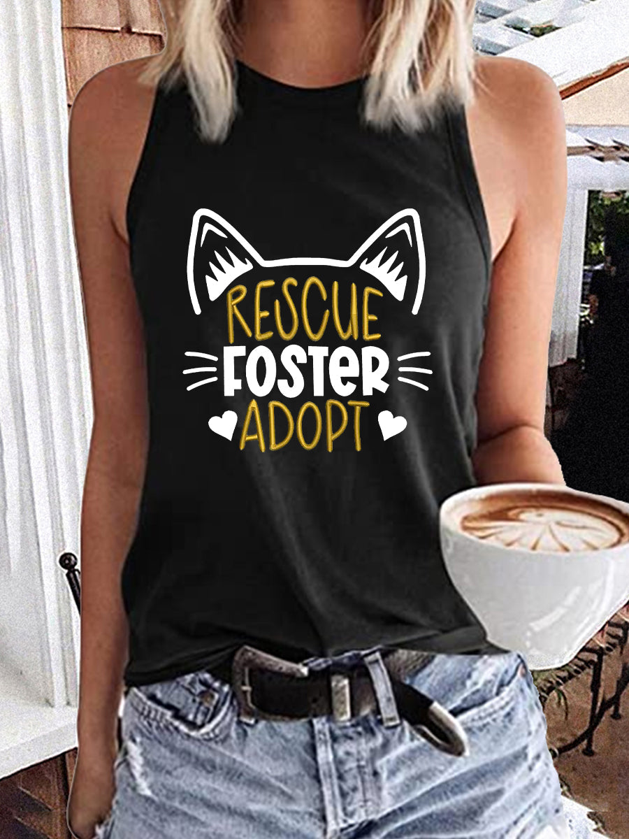 Damen-Tanktop mit Tierschutz-Print „Rescue. Foster. Adopt.“ – Ärmelloses Shirt aus Baumwollmix