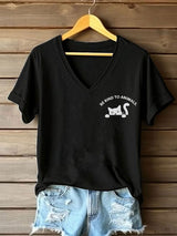 Damen-T-Shirt mit Katze und Tierschutz-Botschaft – V-Ausschnitt, Baumwollmischung, kurzarm