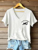 Damen-T-Shirt mit Katze und Tierschutz-Botschaft – V-Ausschnitt, Baumwollmischung, kurzarm