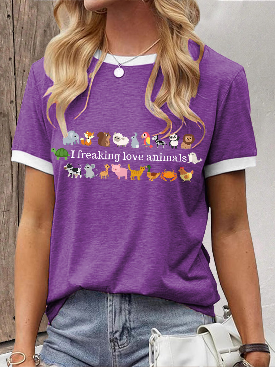 Damen-T-Shirt mit Tiermotiven und Statement-Print – Baumwollmischung, kurzarm, lässiger Stil
