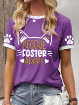 Damen-T-Shirt mit Aufdruck „Rescue • Foster • Adopt“ – Tierschutz-Design mit Katzenohren und Herz-Details